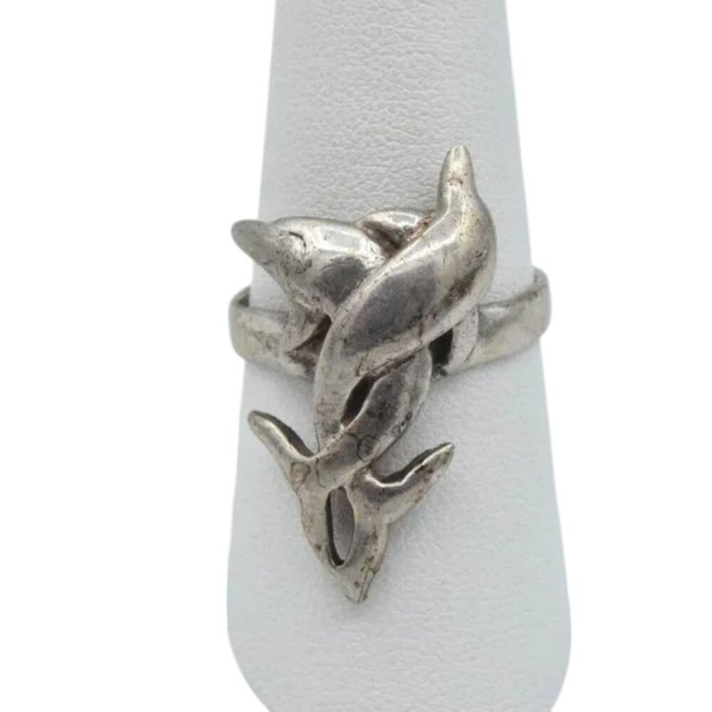 Vintage Sterling Silver Twisted Dolphins Ring